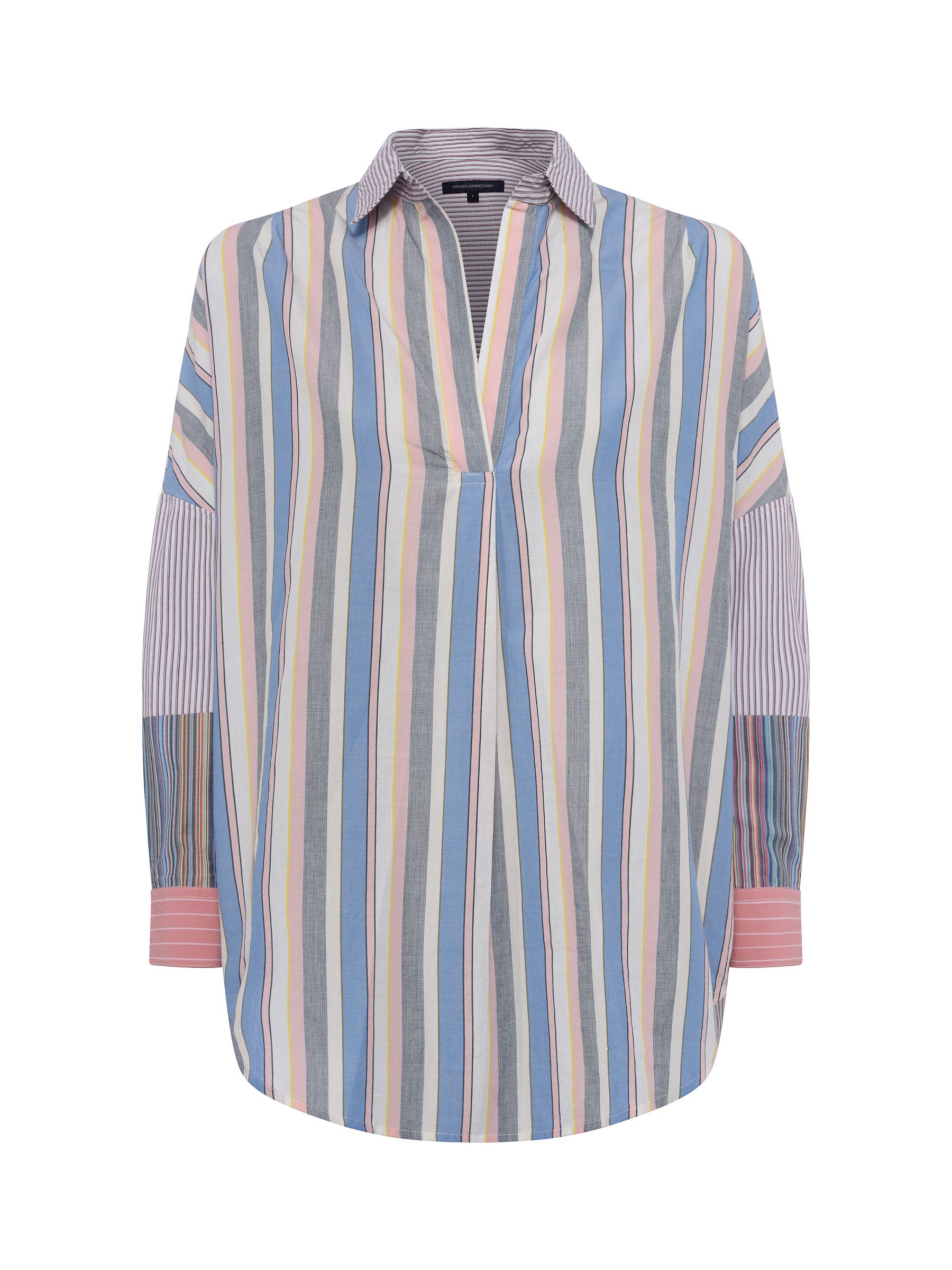 French Connection Mixed Stripe Poplin Shirt, Blue/Pink at John Lewis ...