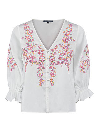 French Connection Gigi Embroidered Blouse, Summer White at John Lewis ...