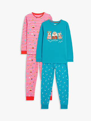 John Lewis Kids' Santa Paws Pyjamas, Pack of 2, Blue/Pink