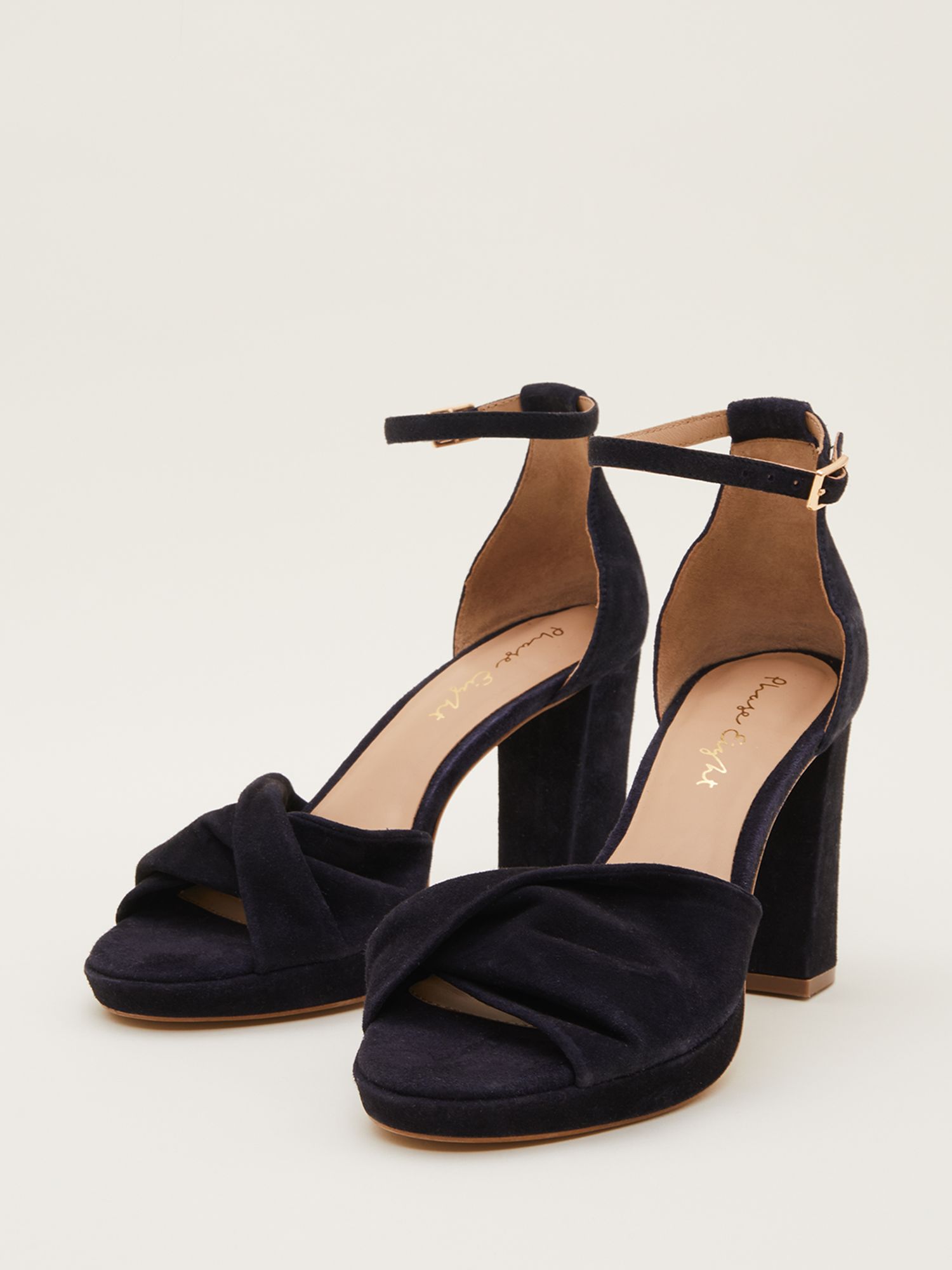 Phase Eight Knotted Suede Twist Block Heel Sandals, Navy at John Lewis ...