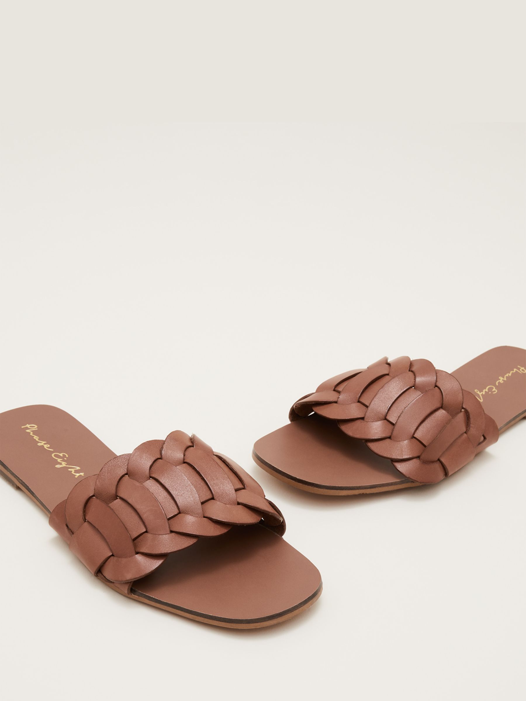 Phase Eight Leather Woven Sliders, Tan at John Lewis & Partners