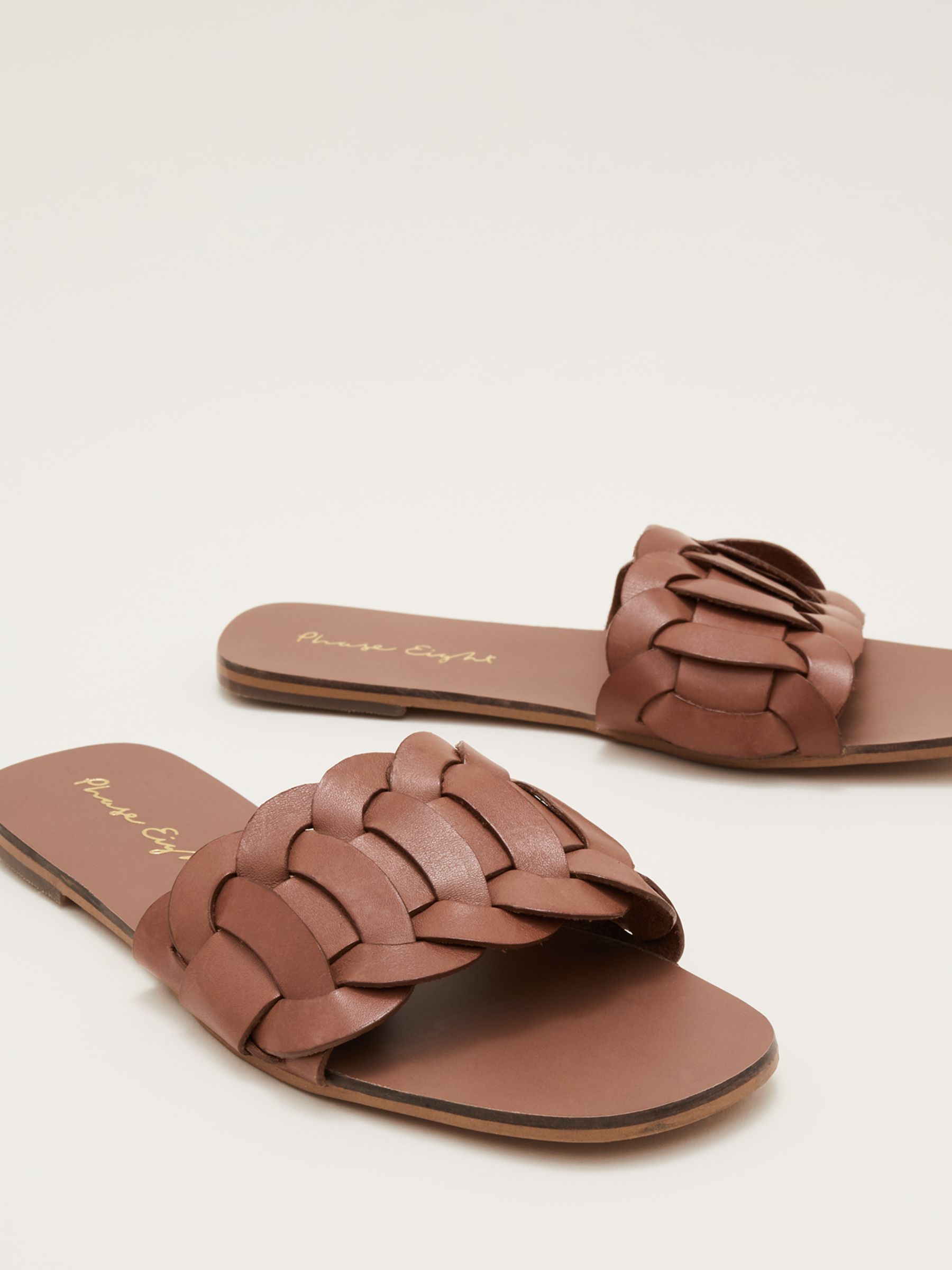 Phase Eight Leather Woven Sliders, Tan at John Lewis & Partners