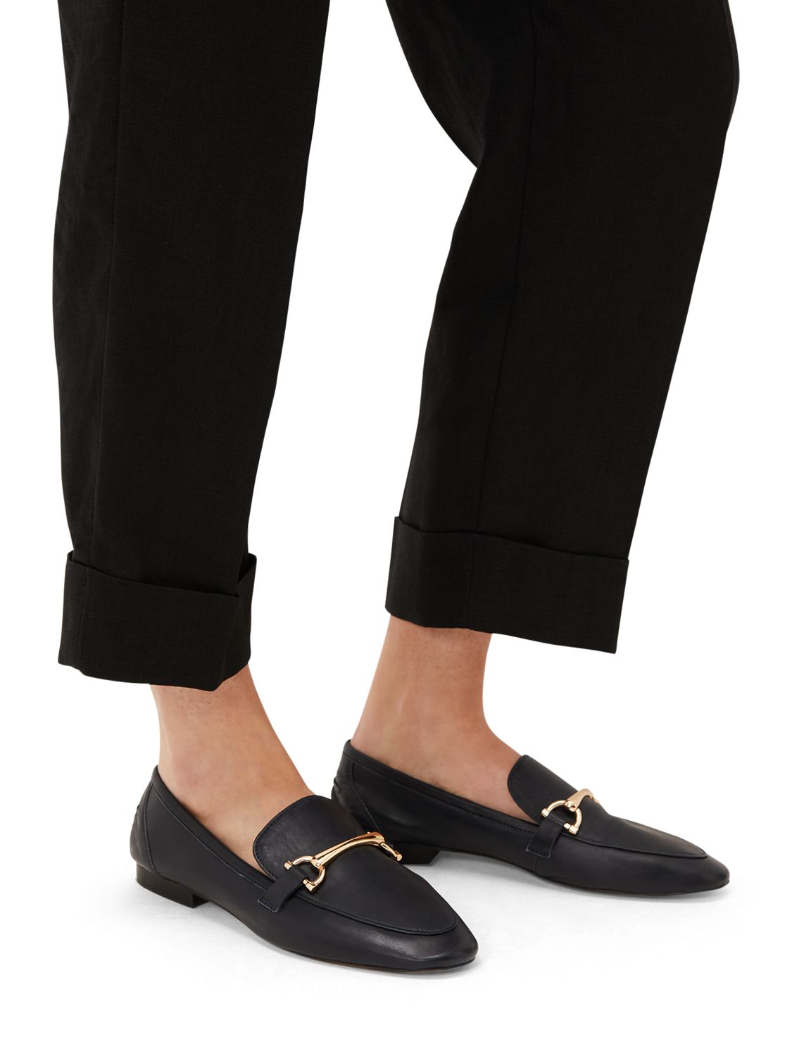 Phase Eight TBar Leather Loafers, Navy at John Lewis & Partners