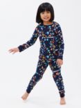John Lewis Kids' Merry & Bright Novelty Christmas Jersey Pyjama Set, Blue