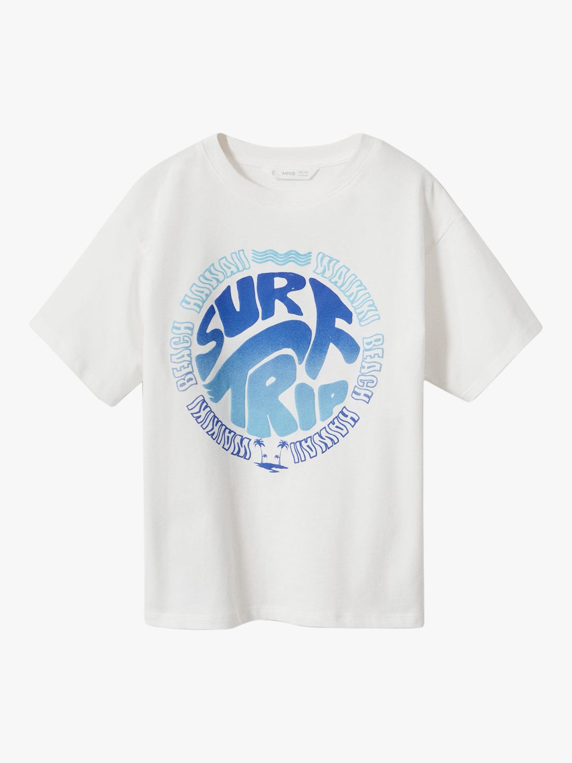 Mango Kids' Surf Trip Cotton T-Shirt, Natural White