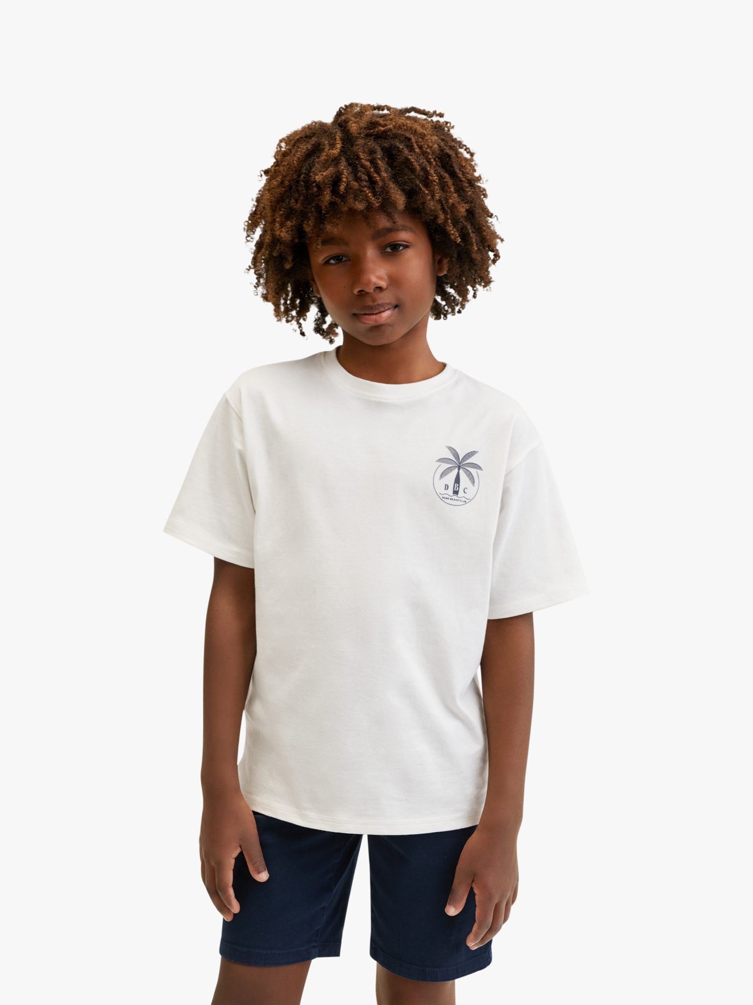 Mango Kids' Duna Cotton Graphic Print T-Shirt, White