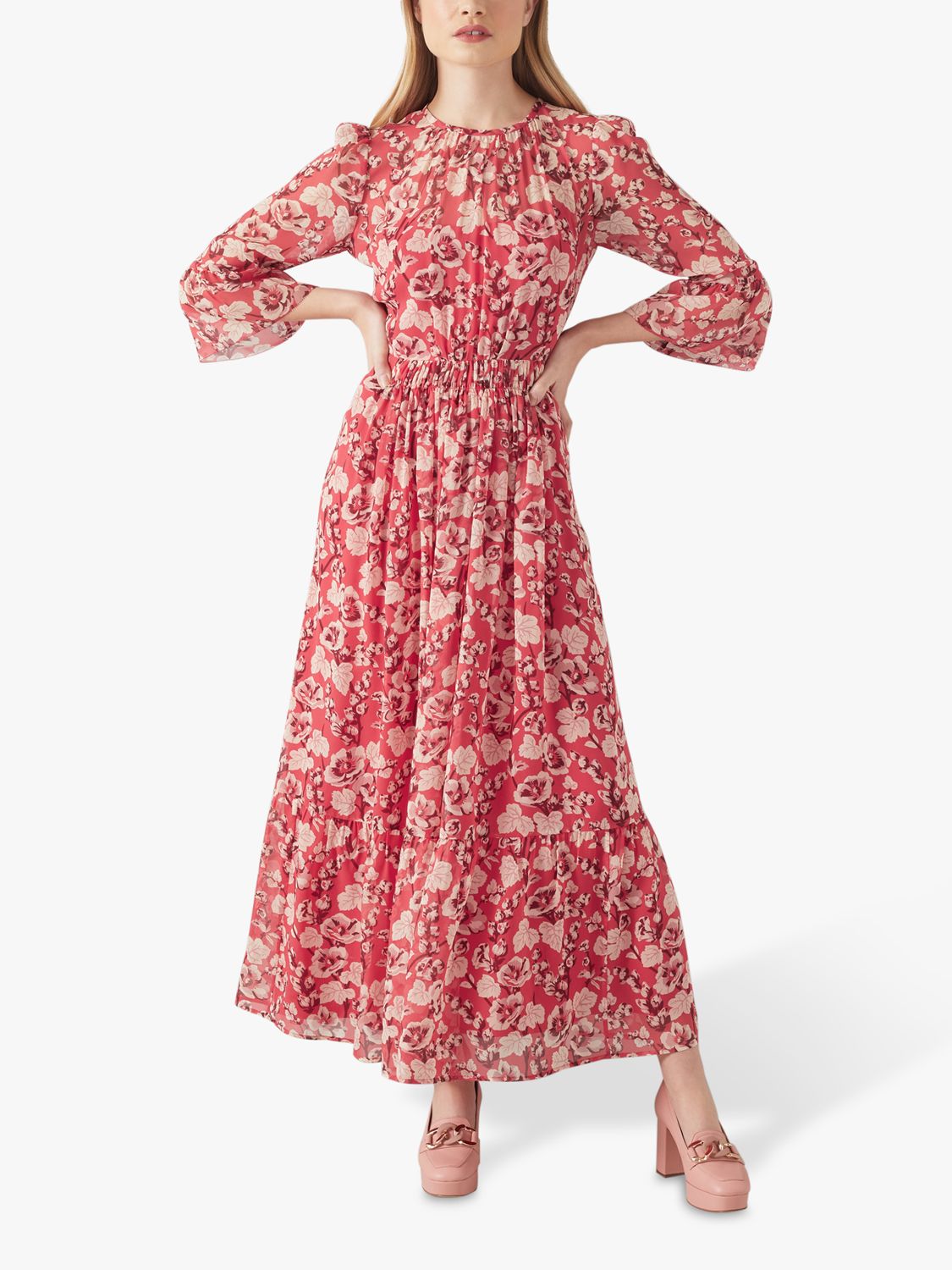 L.K.Bennett Lourdes Silk Midi Dress, Red/Multi at John Lewis & Partners