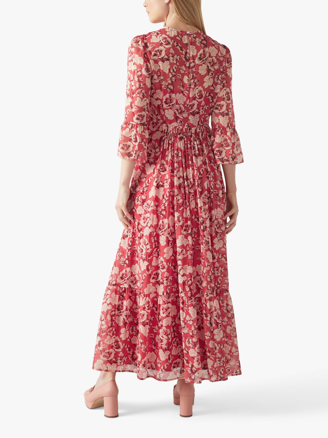 L.K.Bennett Lourdes Silk Midi Dress, Red/Multi at John Lewis & Partners