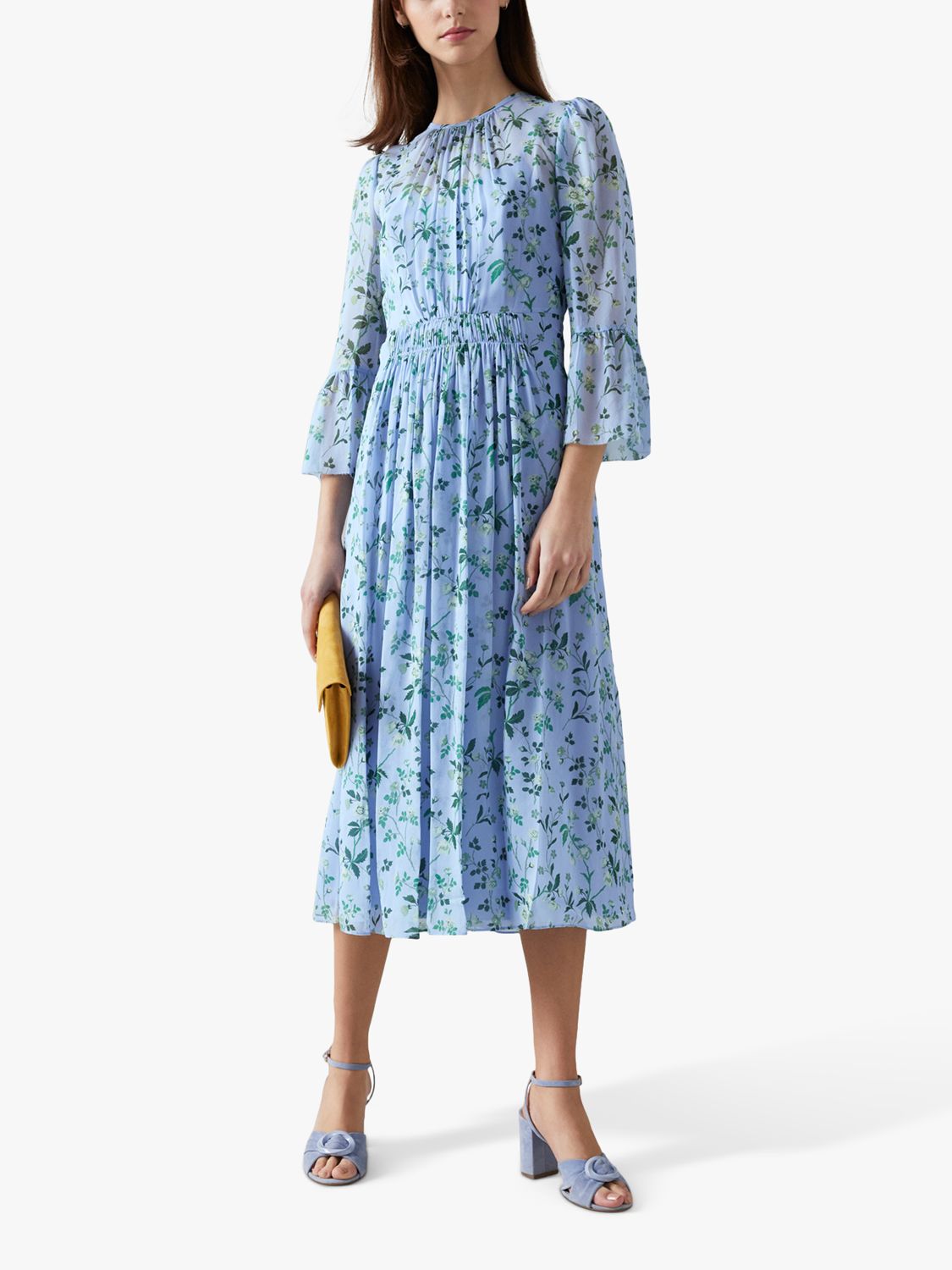 L.K.Bennett Coddington Floral Print Silk Dress, Blue at John Lewis ...