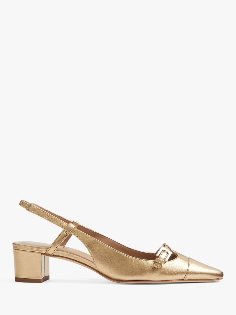 L.K.Bennett Gracie Patent Block Heel Slingback Court Shoes, Soft Gold ...