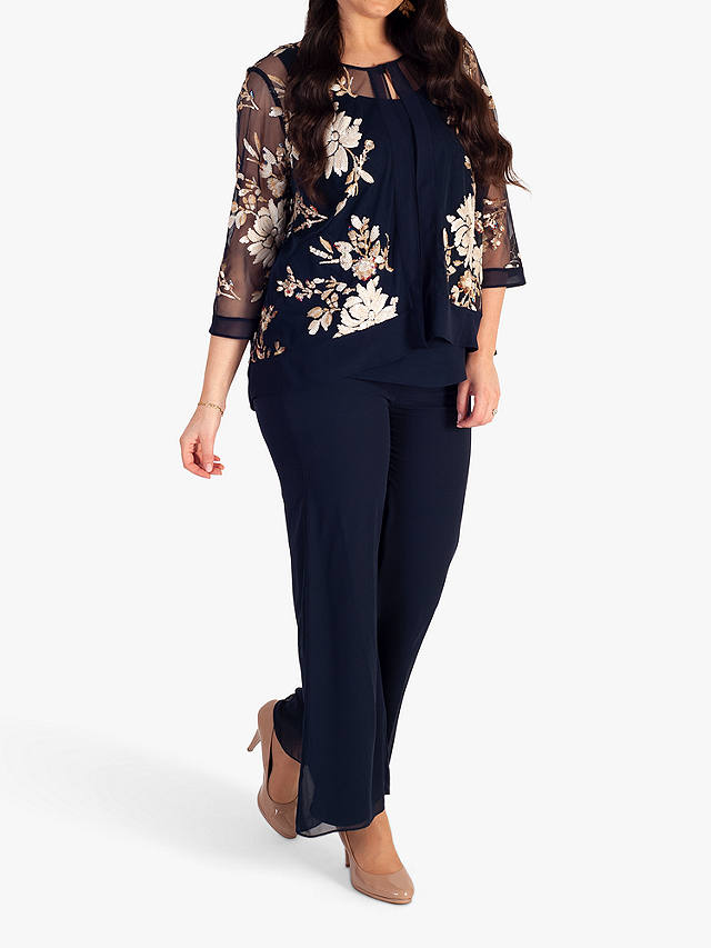 chesca Embroidered Sequin Jacket, Navy