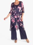 chesca Rose Print Pixie Hem Longline Coat, Violetta