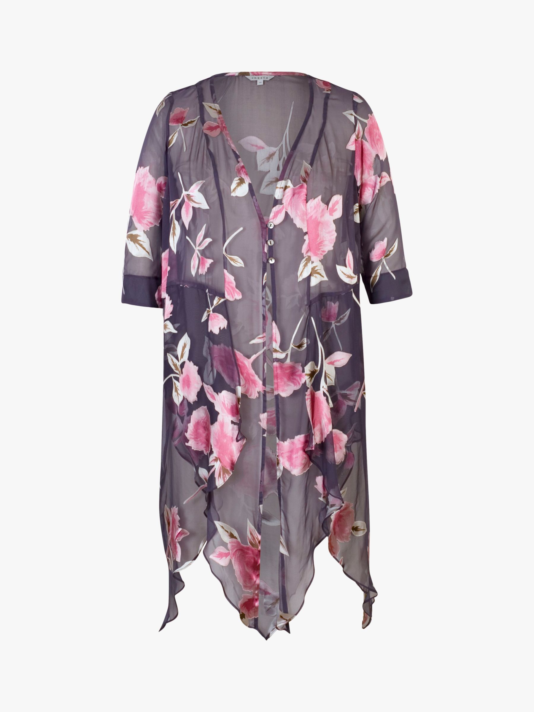 Buy chesca Rose Print Pixie Hem Longline Coat, Violetta Online at johnlewis.com