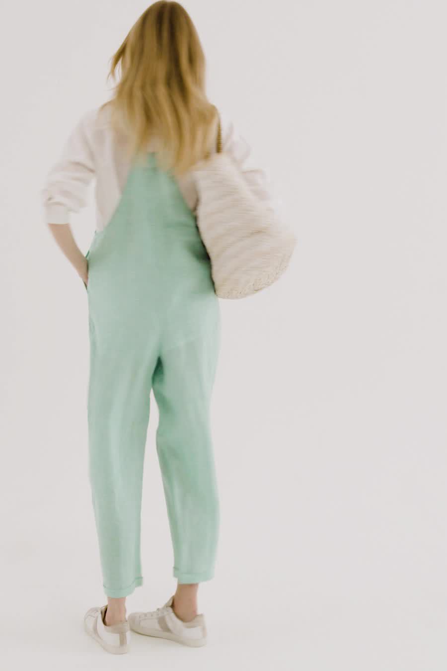 NRBY Carrie Linen Dungarees, Bright Blue