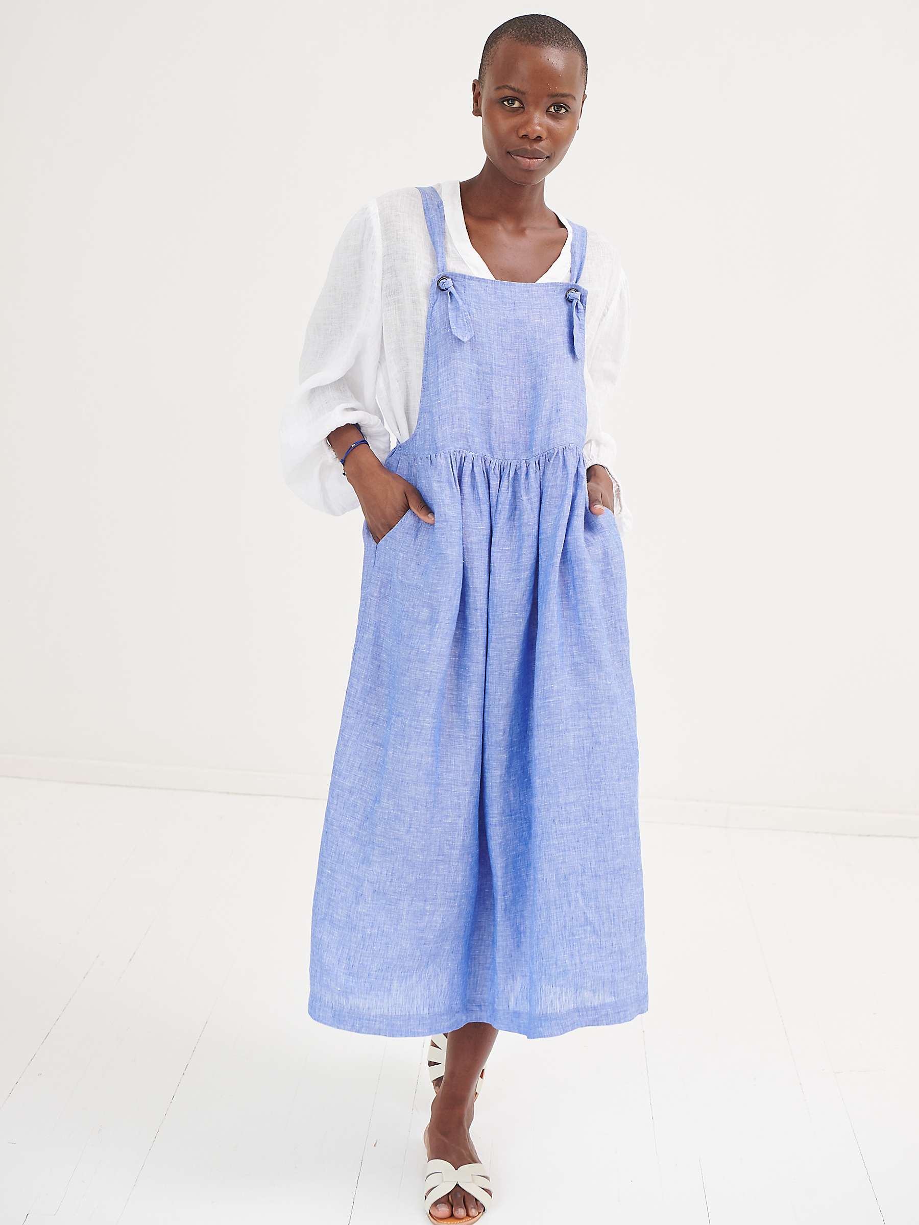 Buy NRBY Violetta Linen Pinafore Midi Dress, Brilliant Blue Online at johnlewis.com