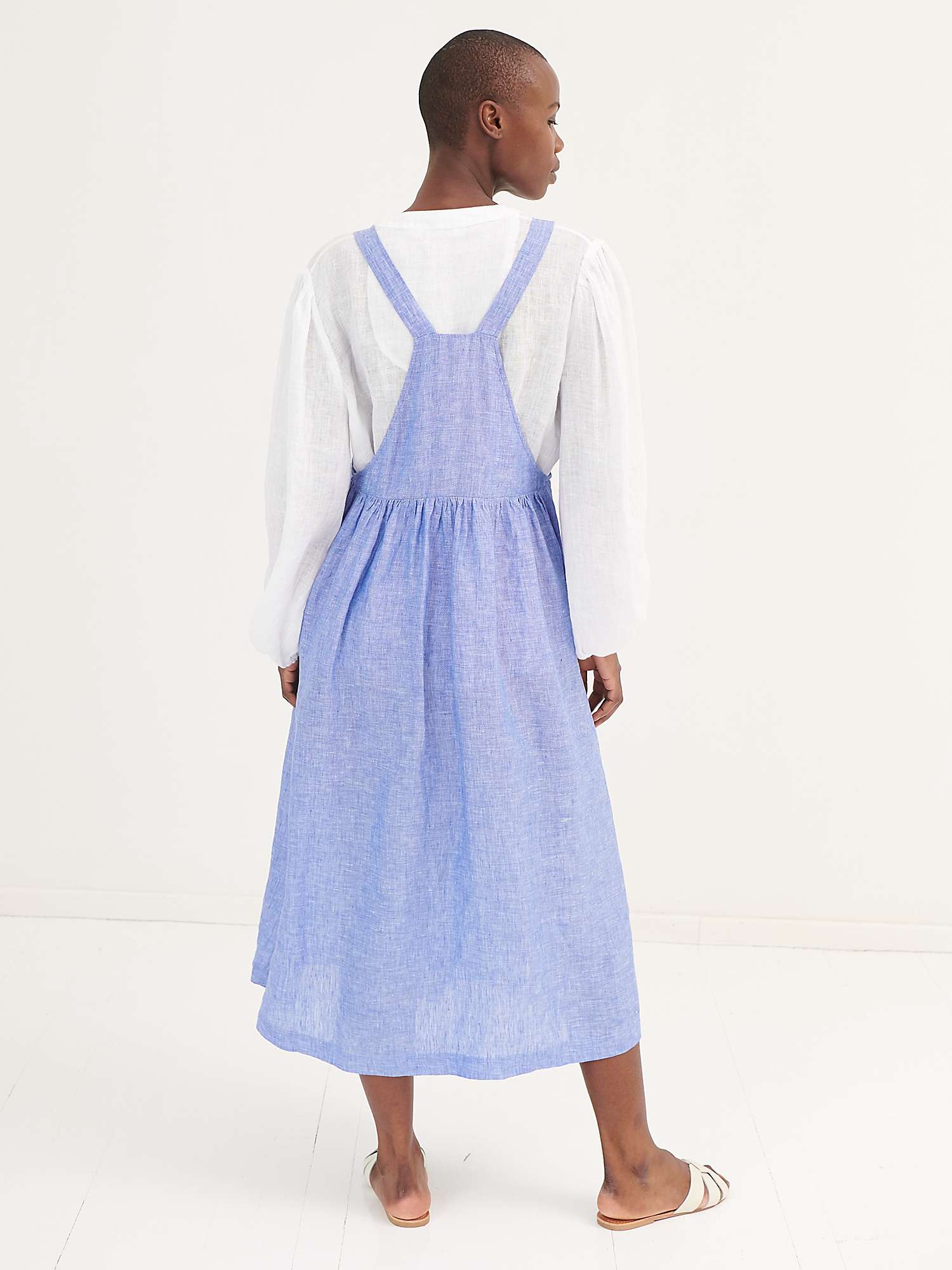 Buy NRBY Violetta Linen Pinafore Midi Dress, Brilliant Blue Online at johnlewis.com