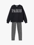 Mango Kids' Eliach Paris Floral Sweatshirt & Leggings Set, Black/Multi