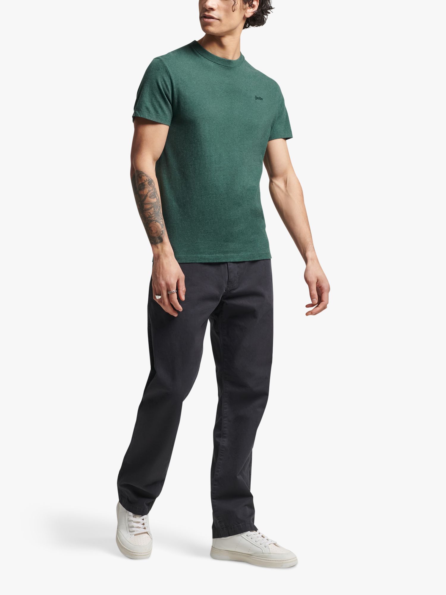 Superdry Organic Cotton Micro Embroidered T-Shirt, Buck Green Marl at ...