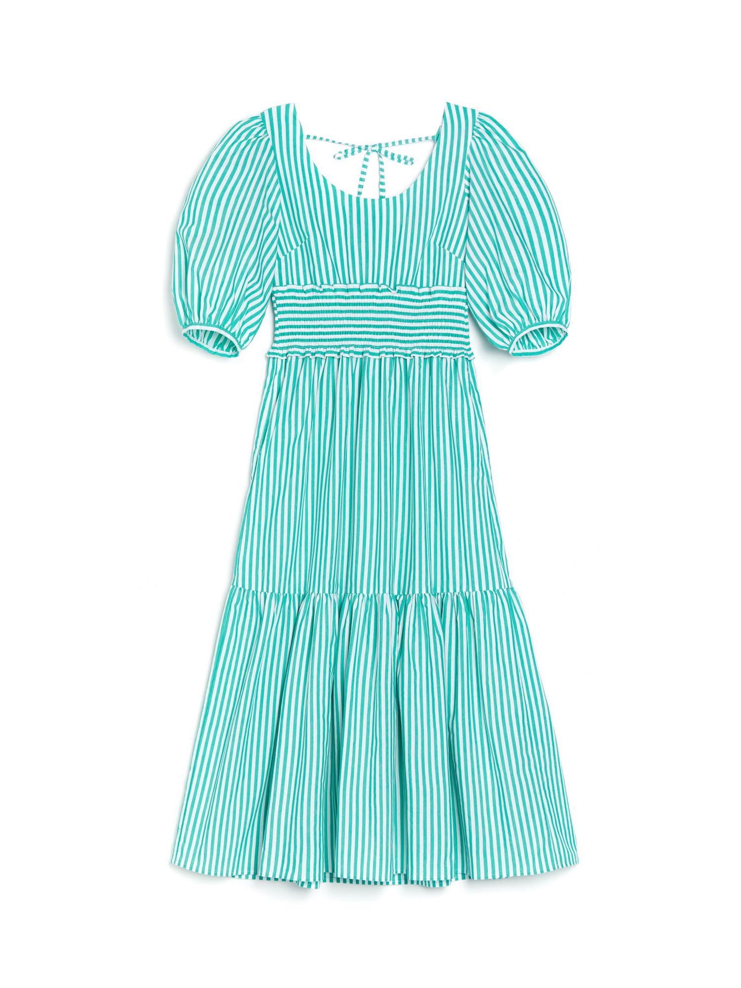 Albaray Stripe Smocked Waist Midi Dress, Green at John Lewis & Partners