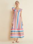 Albaray Frill Neck Stripe Midi Dress, Multi
