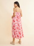 Albaray Organic Retro Floral Strapy Midi Dress, Pink