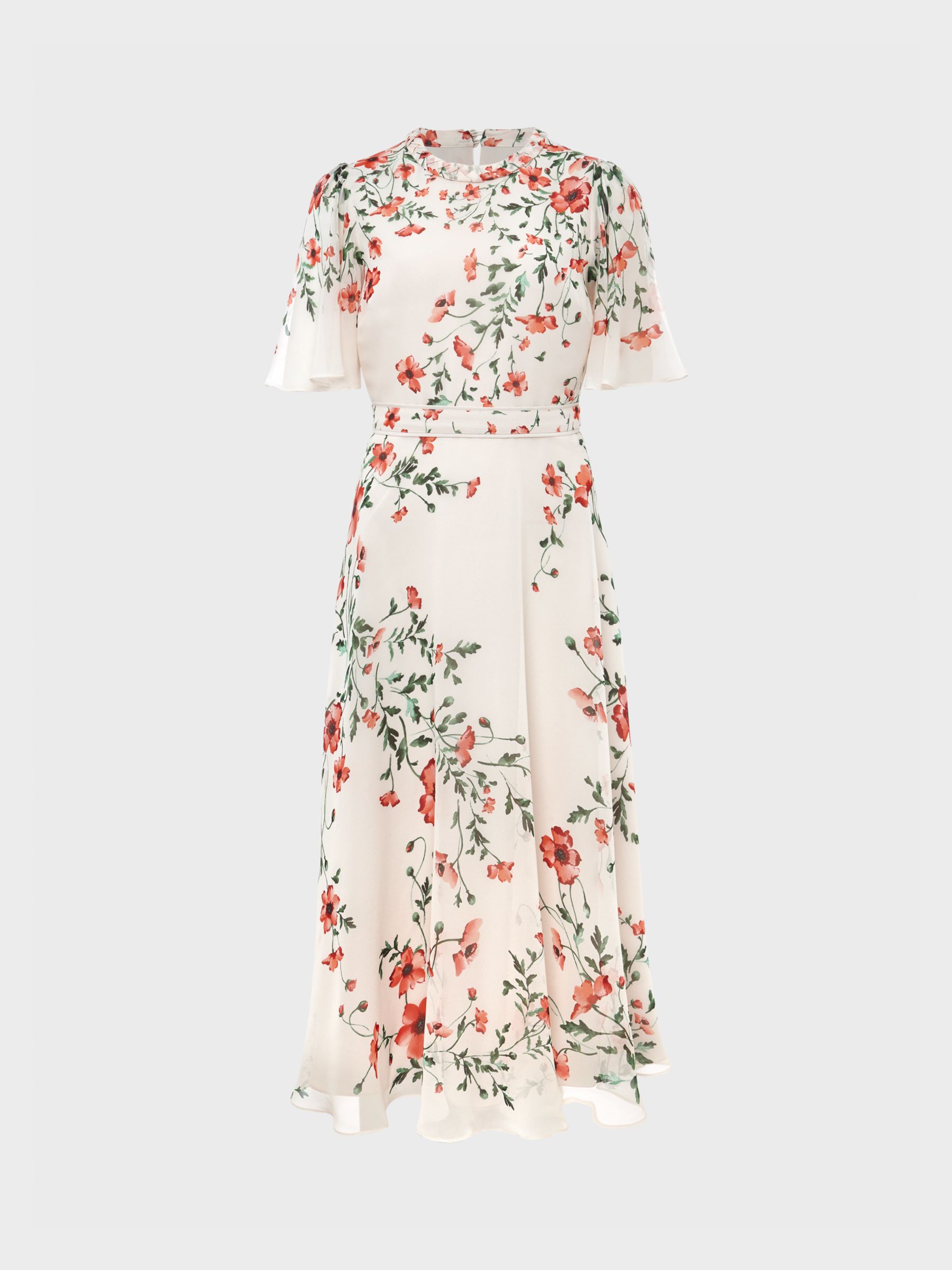 Hobbs Gianna Silk Floral Midi Dress, Cream/Red at John Lewis & Partners
