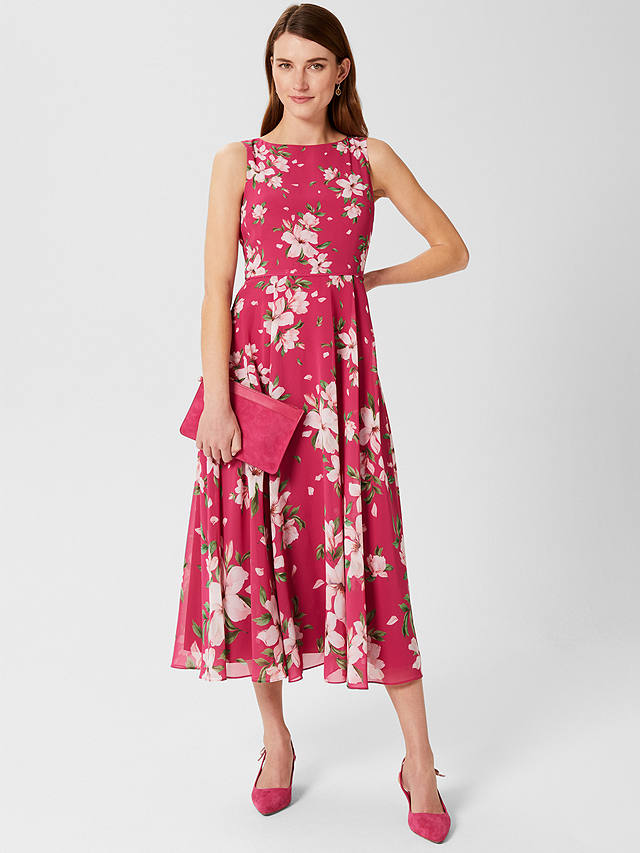 Hobbs Carly Floral Sleeveless Midi Dress, Pink/Multi at John Lewis ...