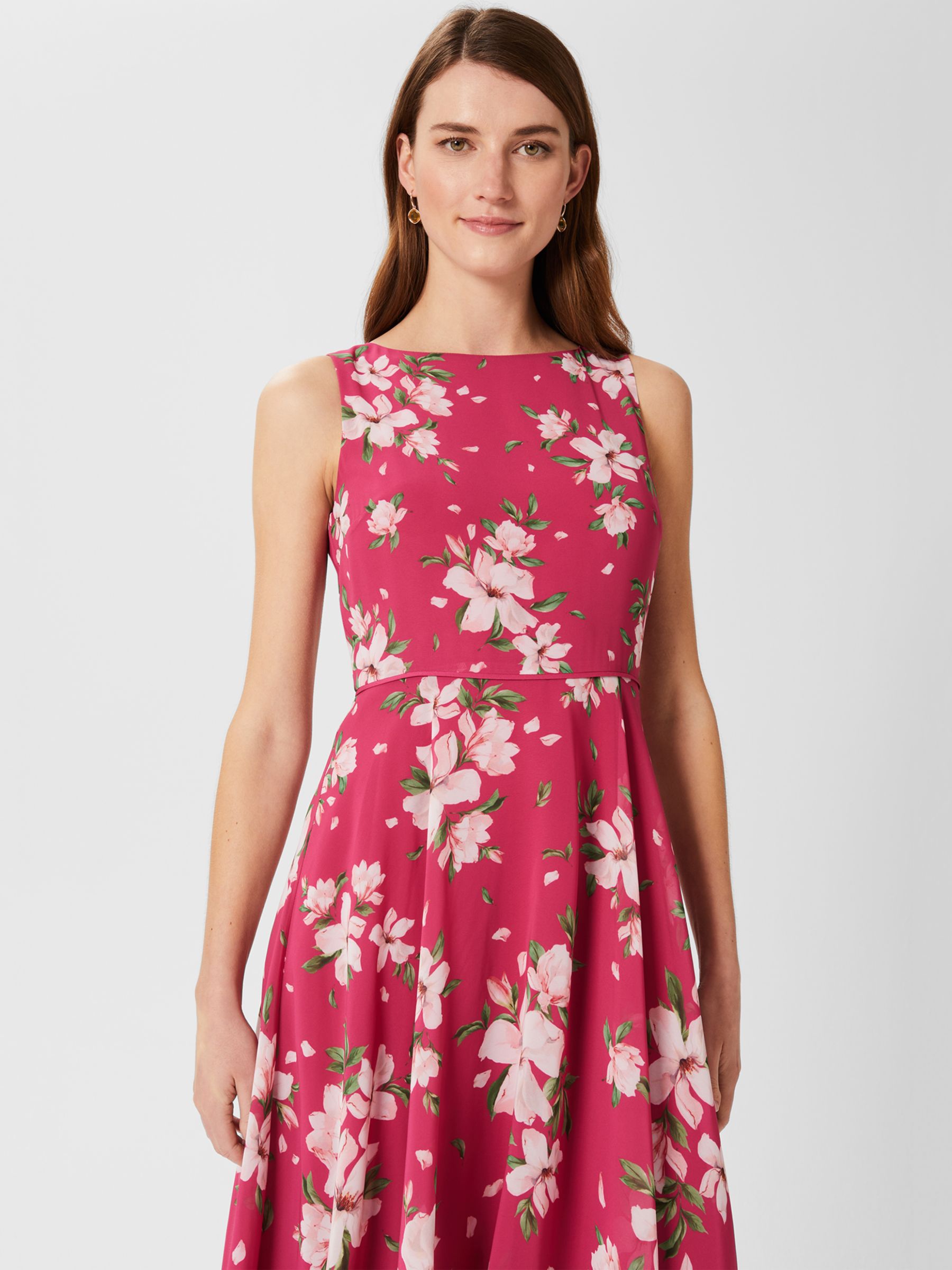 Hobbs Carly Floral Sleeveless Midi Dress, Pink/Multi at John Lewis ...
