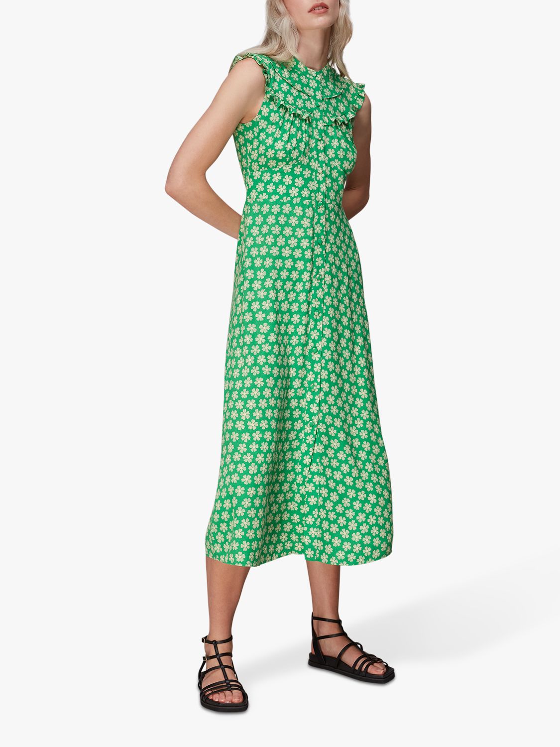 Green Foliage Silhouette Frill Slip Dress