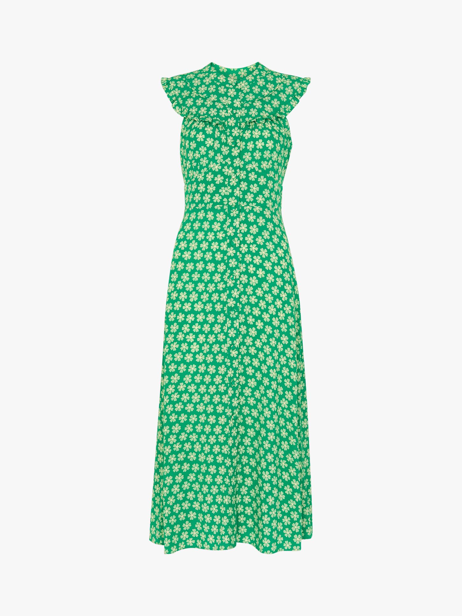 Whistles Daisy Print Frill Midi Dress, Green/Multi