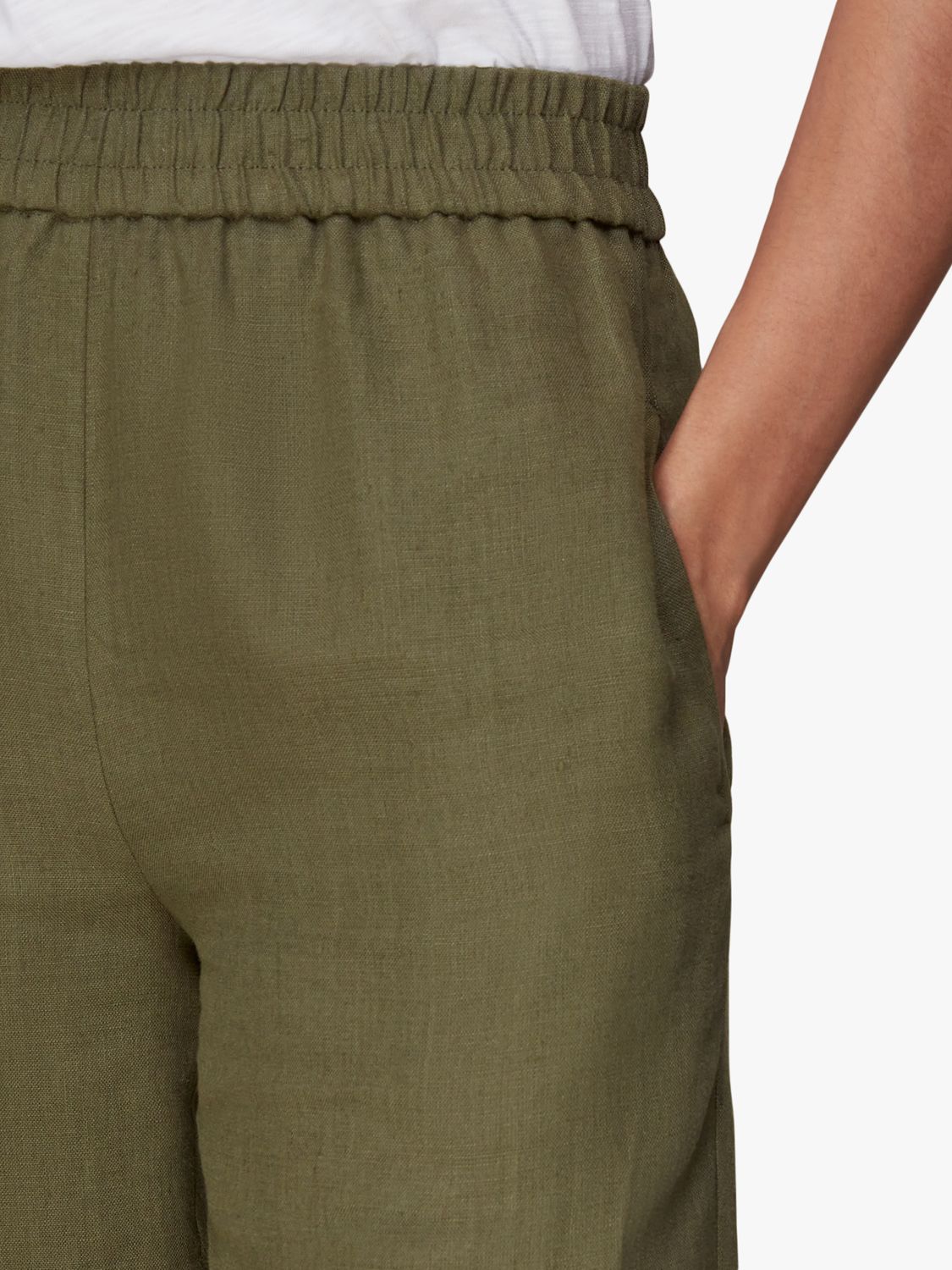 Whistles Linen Pocket Wide Leg Trousers, Khaki at John Lewis & Partners