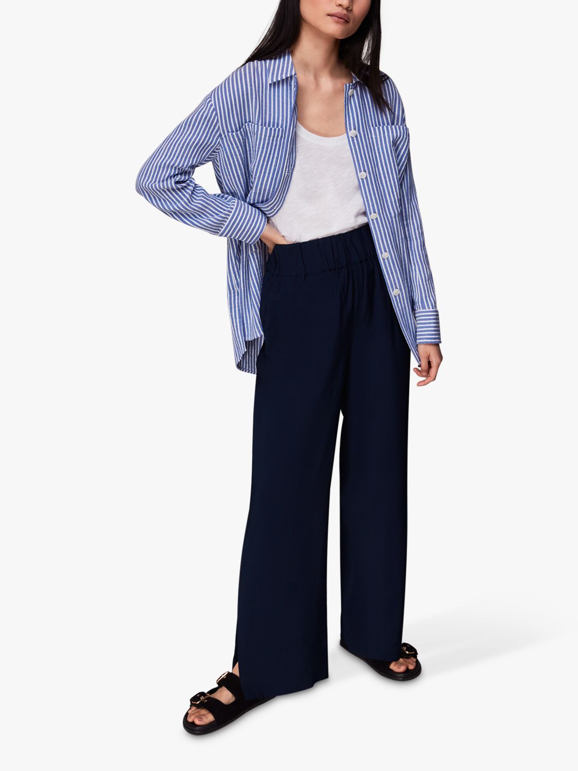 Whistles Nicola Elasticated Trousers, Navy at John Lewis & Partners