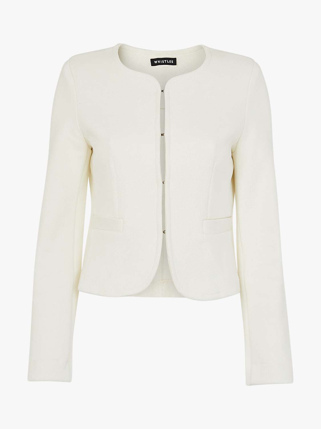 Whistles Collarless Jersey Jacket, Ivory at John Lewis & Partners