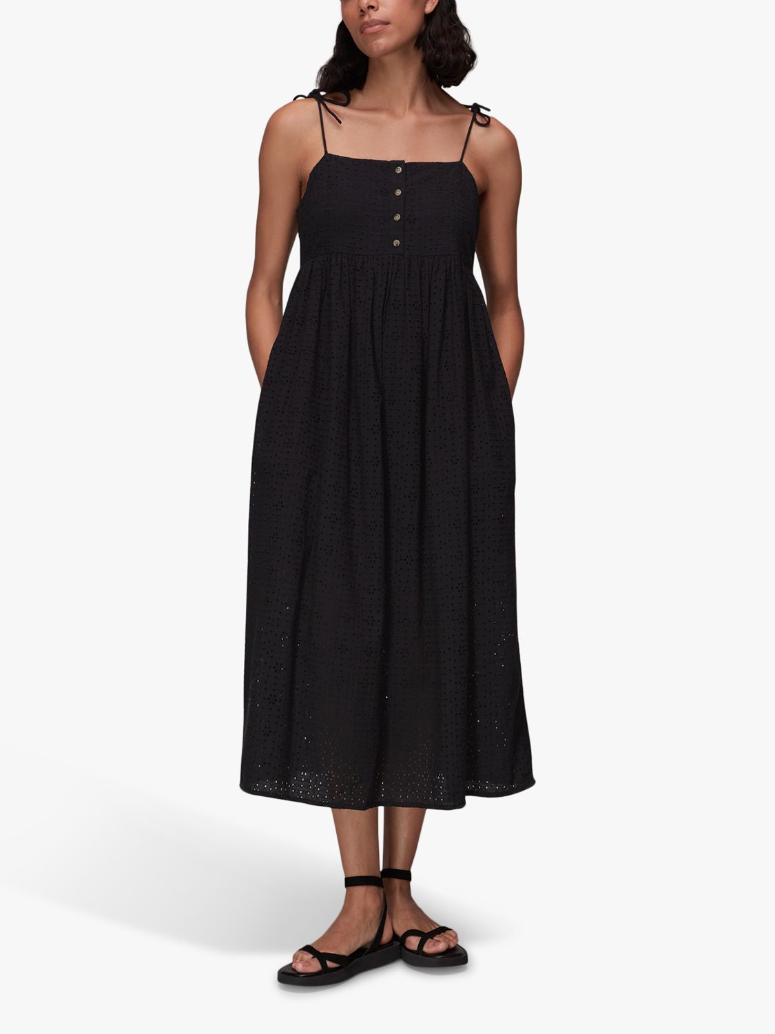 Whistles Mabel Broderie Midi Dress, Black at John Lewis & Partners