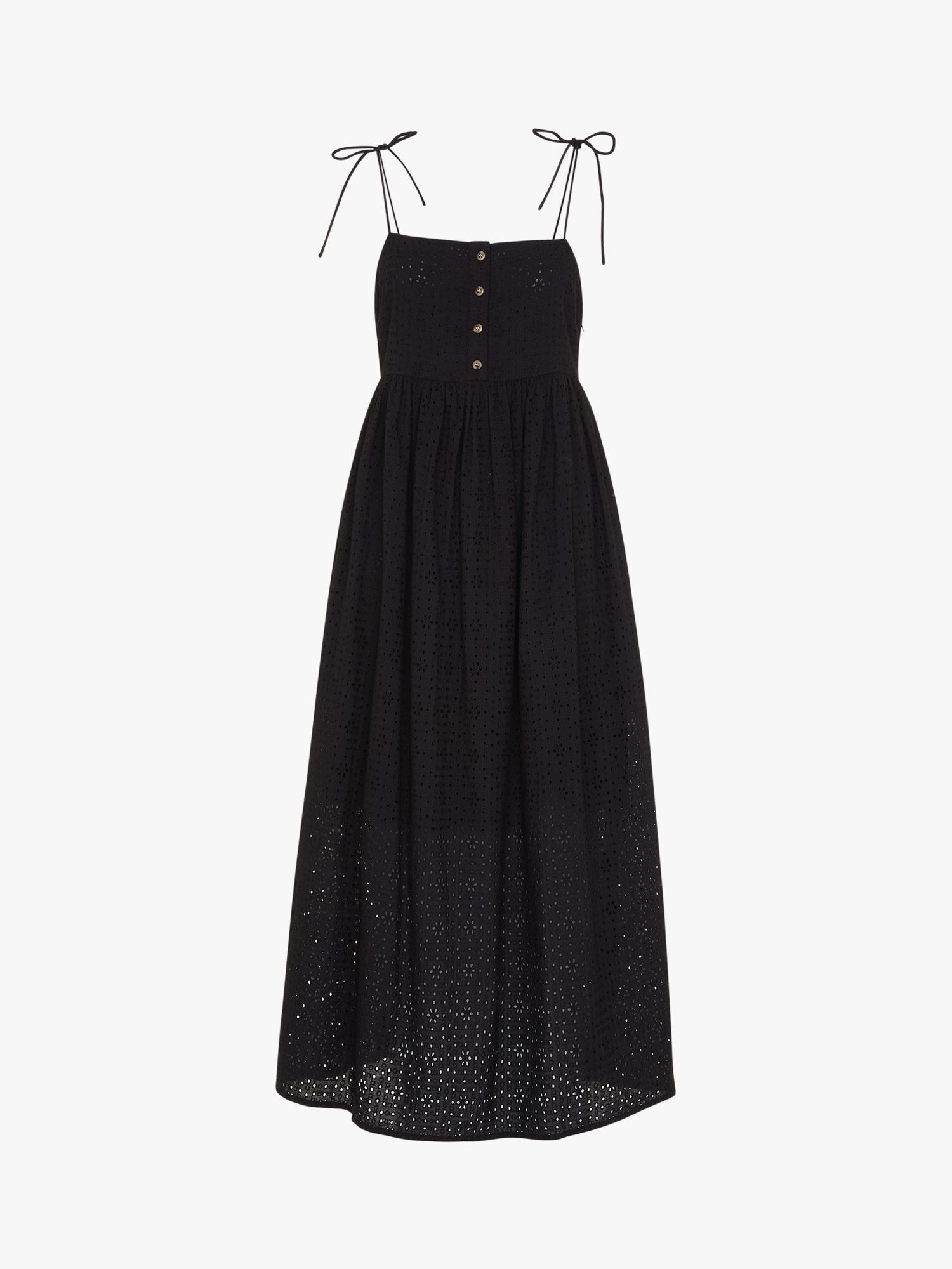 Whistles Mabel Broderie Midi Dress, Black at John Lewis & Partners