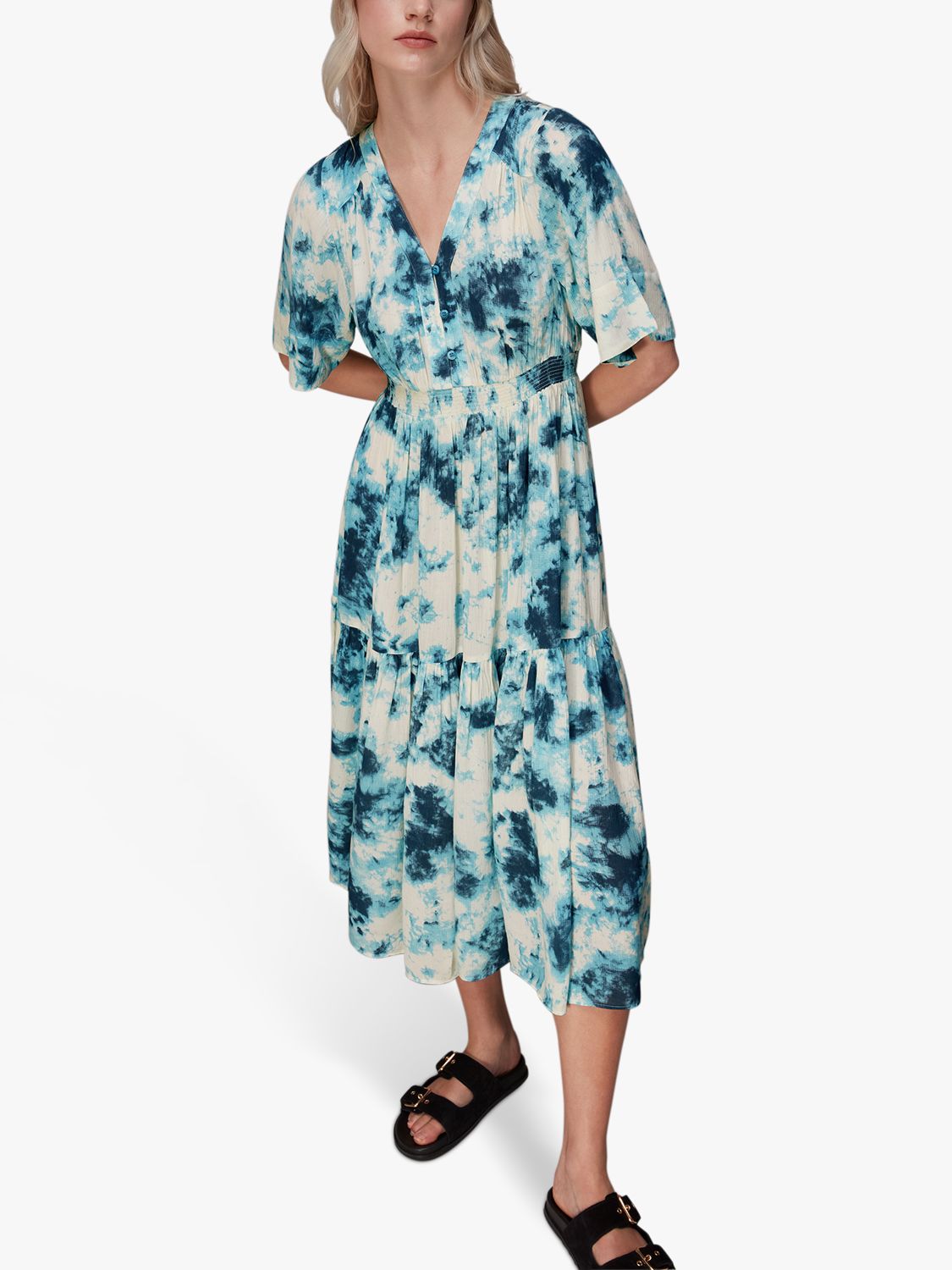 Buy Whistles Bella Tie Dye Midi Dress, Blue/Multi Online at johnlewis.com