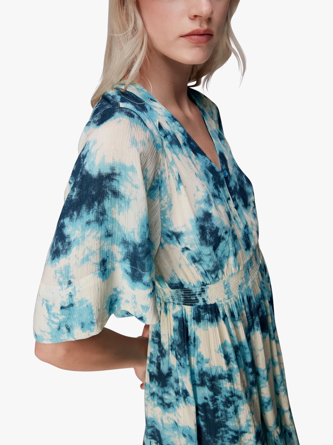 Whistles Bella Tie Dye Midi Dress, Blue/Multi at John Lewis & Partners