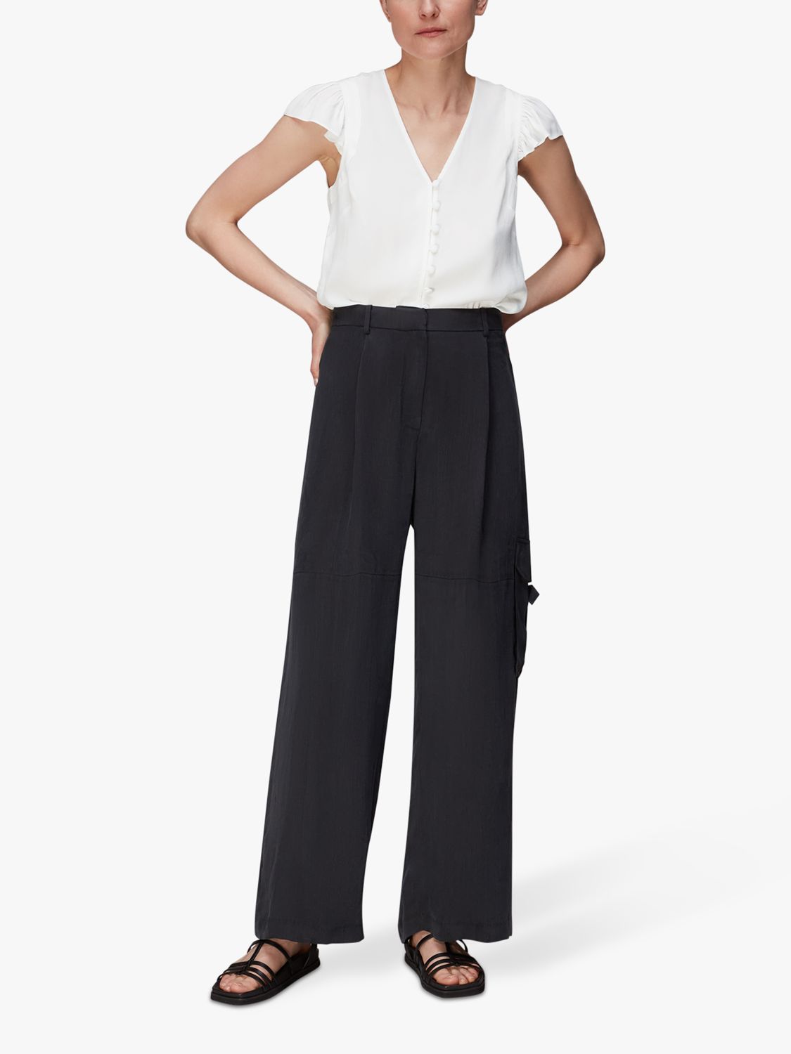 Whistles Frill Sleeve Top, White at John Lewis & Partners