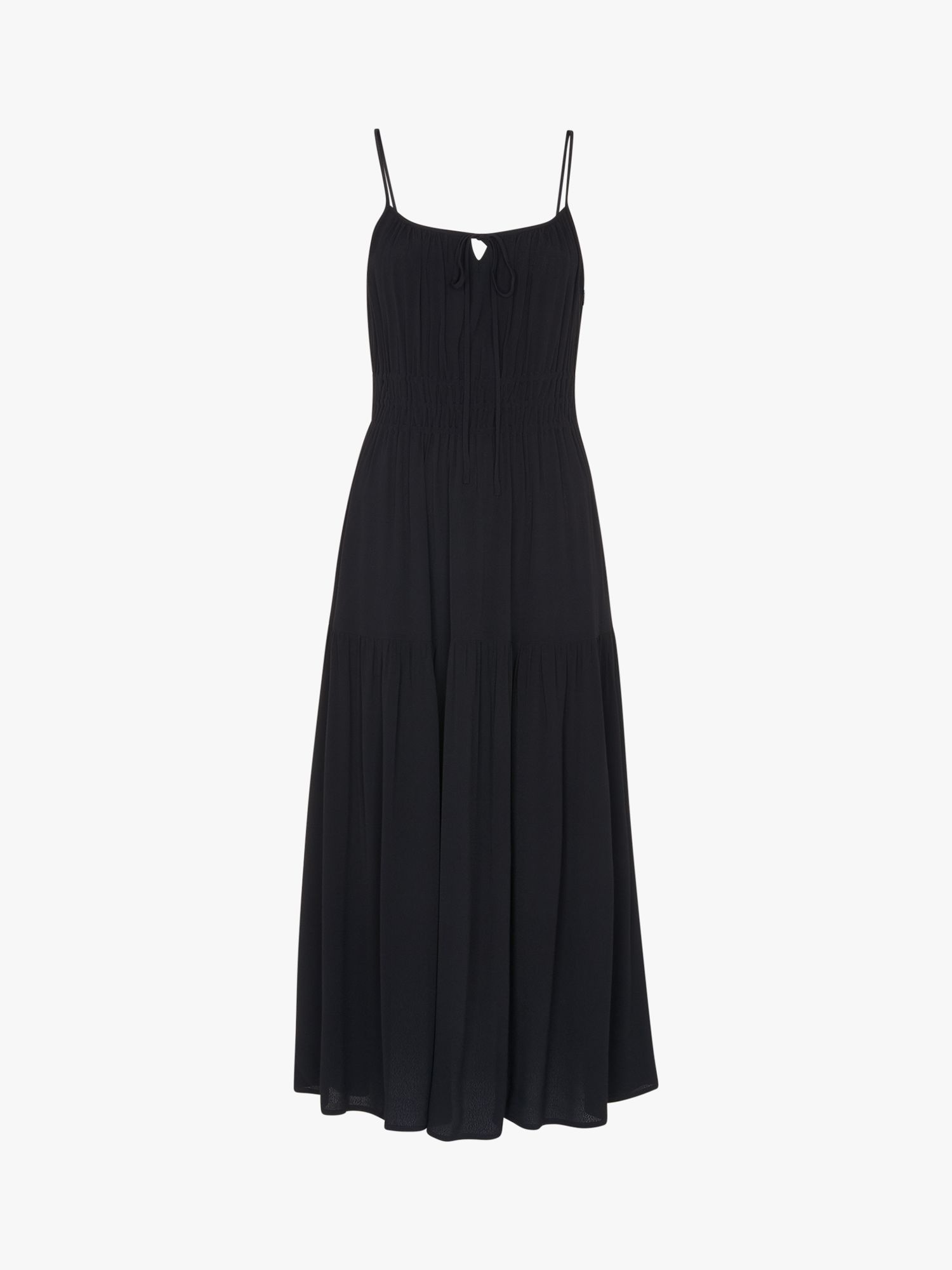 Whistles Gracie Crepe Smocked Midi Dress, Black at John Lewis & Partners