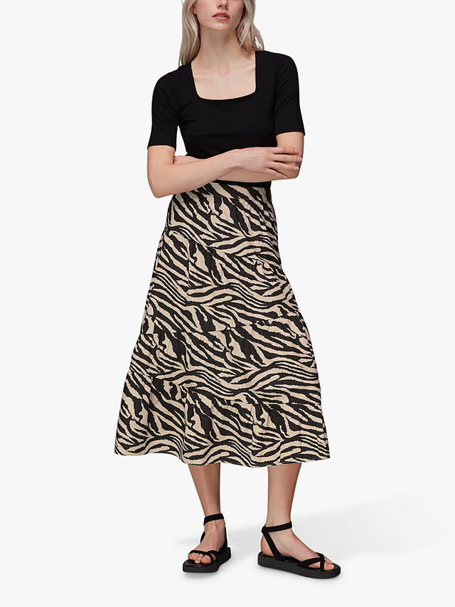 Whistles Mountain Zebra Tiered Midi Skirt, Brown