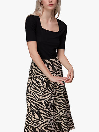 Whistles Mountain Zebra Tiered Midi Skirt, Brown