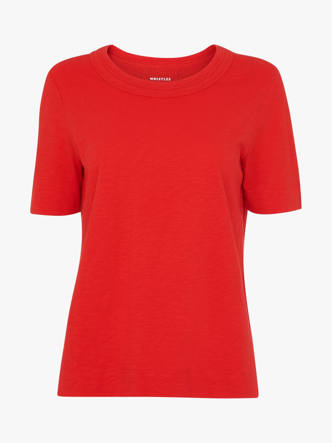 Whistles Rosa Double Trim Cotton T-Shirt, Red at John Lewis & Partners