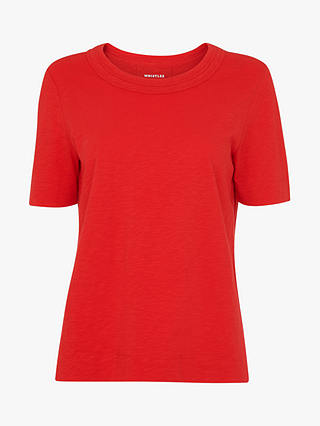 Whistles Rosa Double Trim Cotton T-Shirt, Red