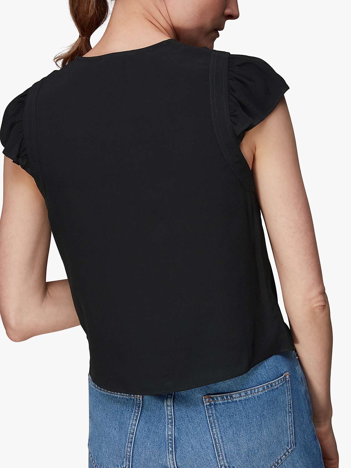 Whistles Frill Sleeve Top, Black at John Lewis & Partners