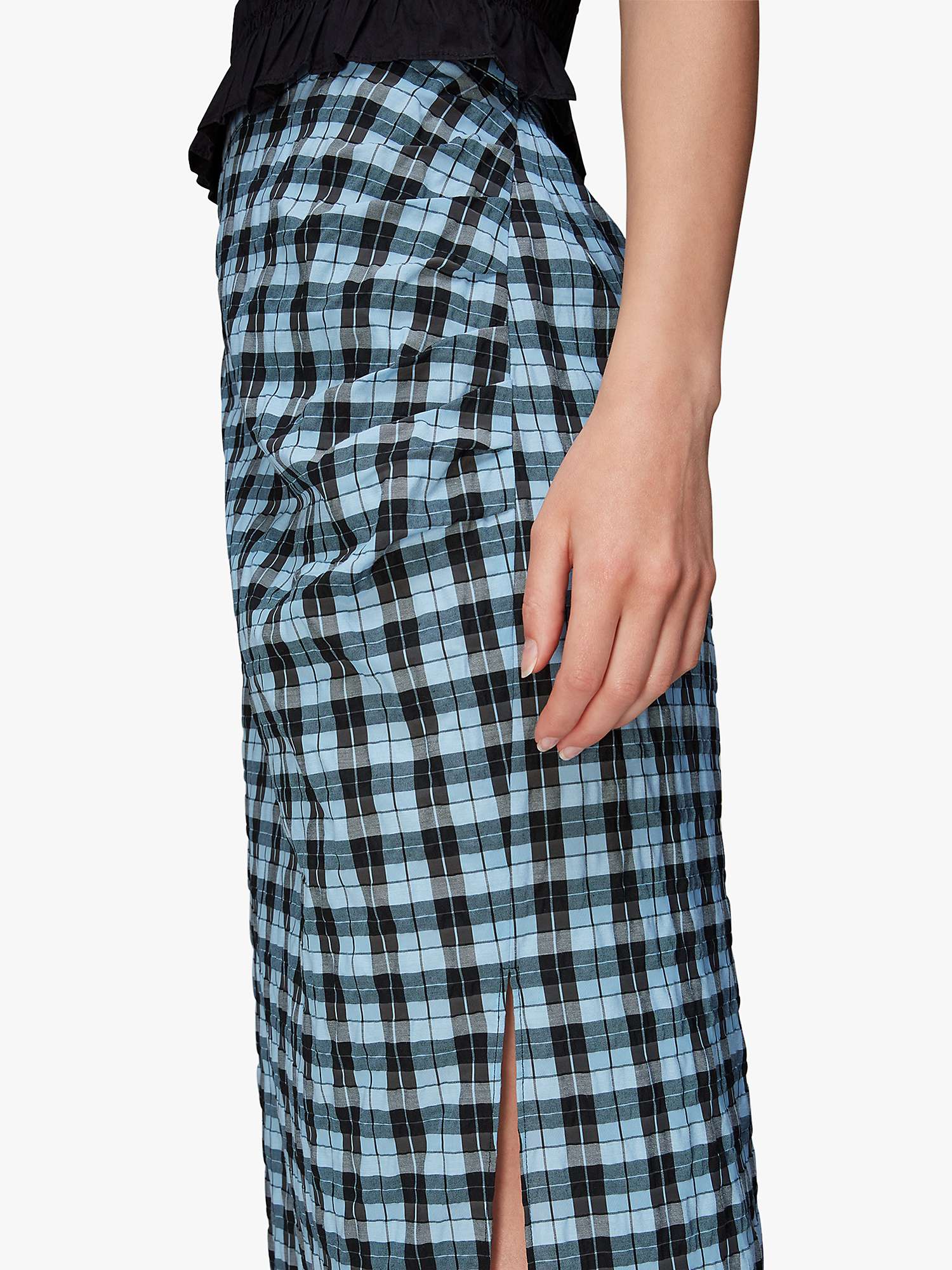 Buy Whistles Gingham Ruched Side Split Midi Skirt, Blue/Multi Online at johnlewis.com