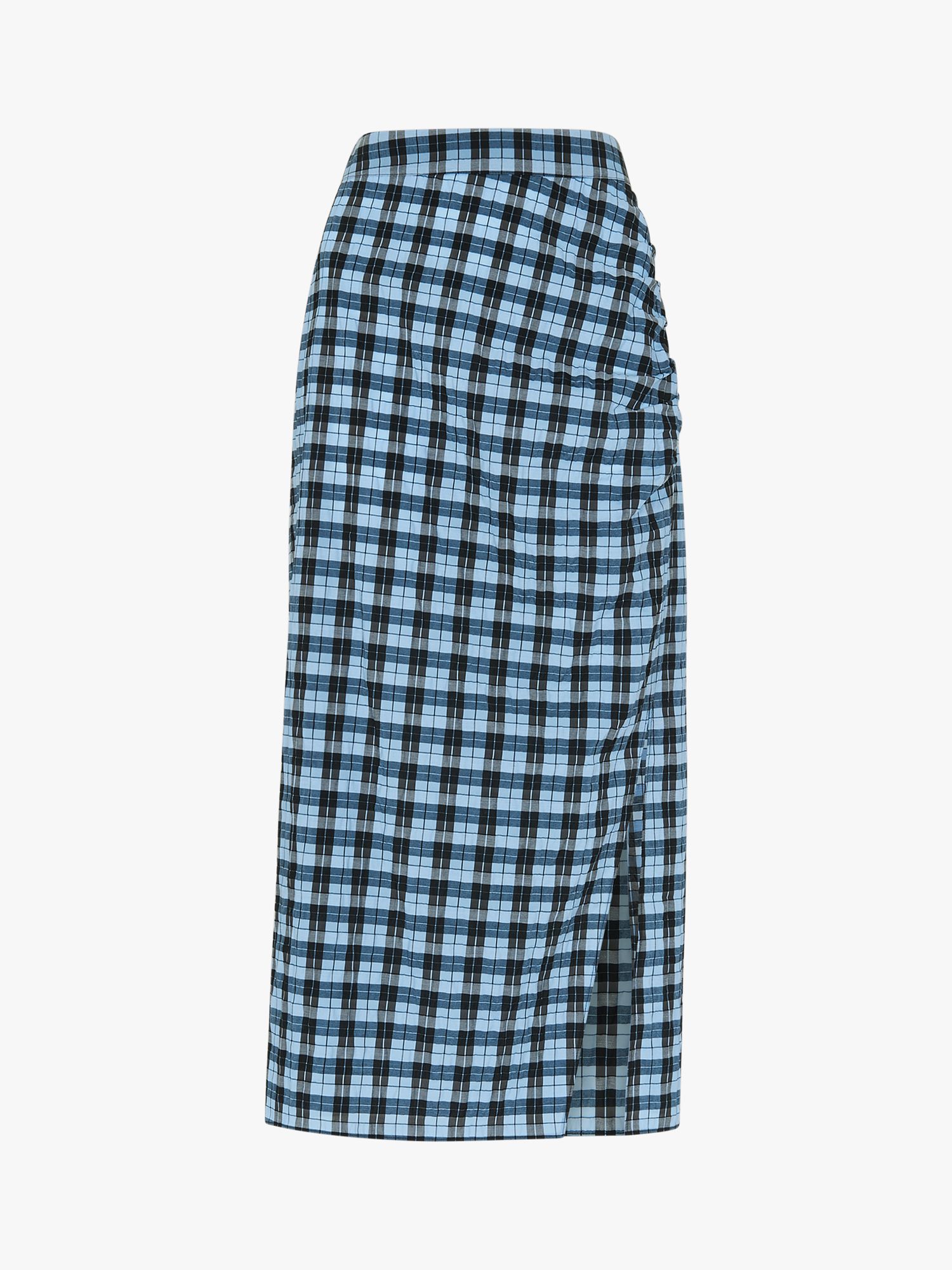 Buy Whistles Gingham Ruched Side Split Midi Skirt, Blue/Multi Online at johnlewis.com