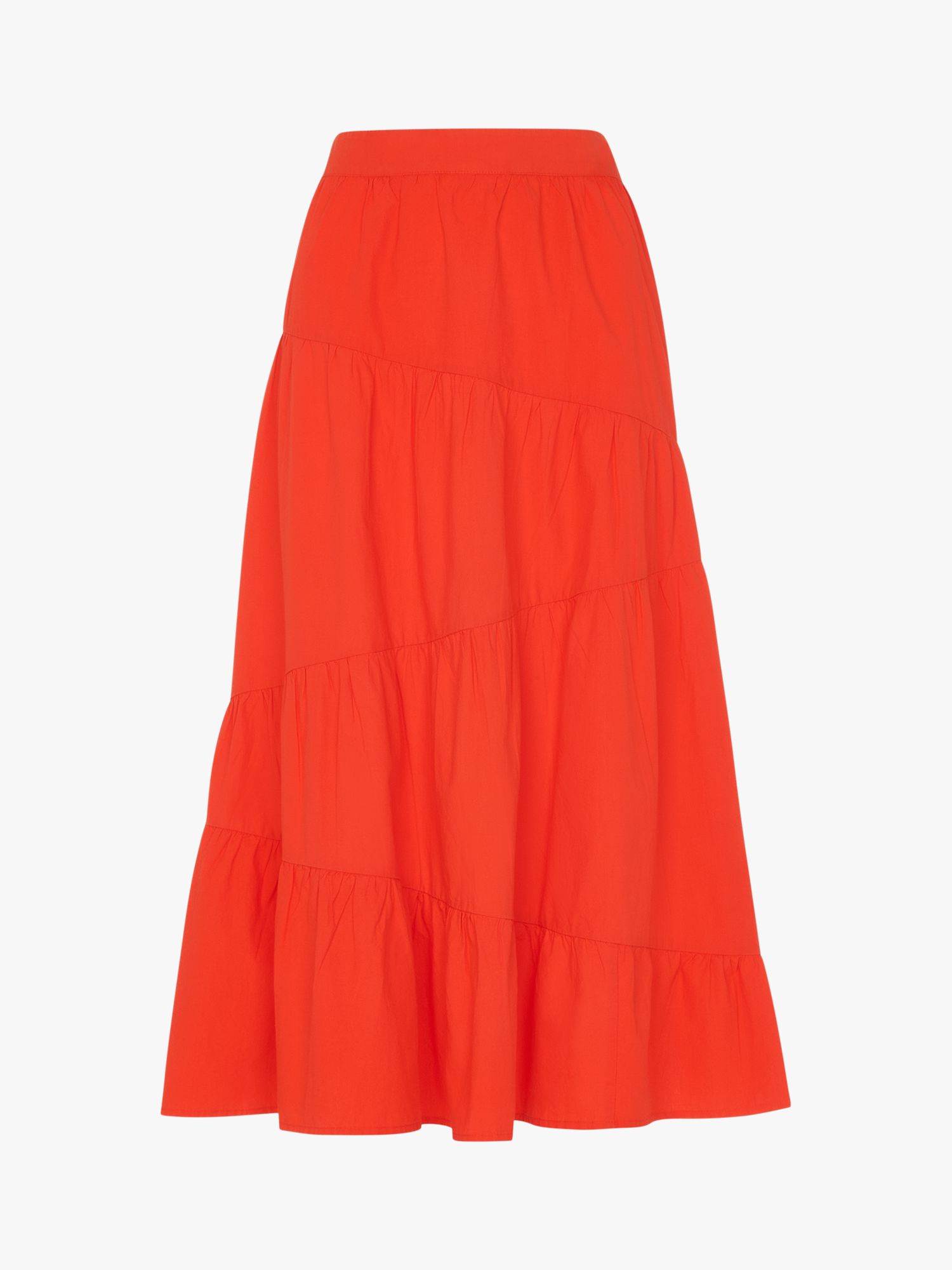 Whistles Maria Full Tiered Midi Skirt, Red at John Lewis & Partners
