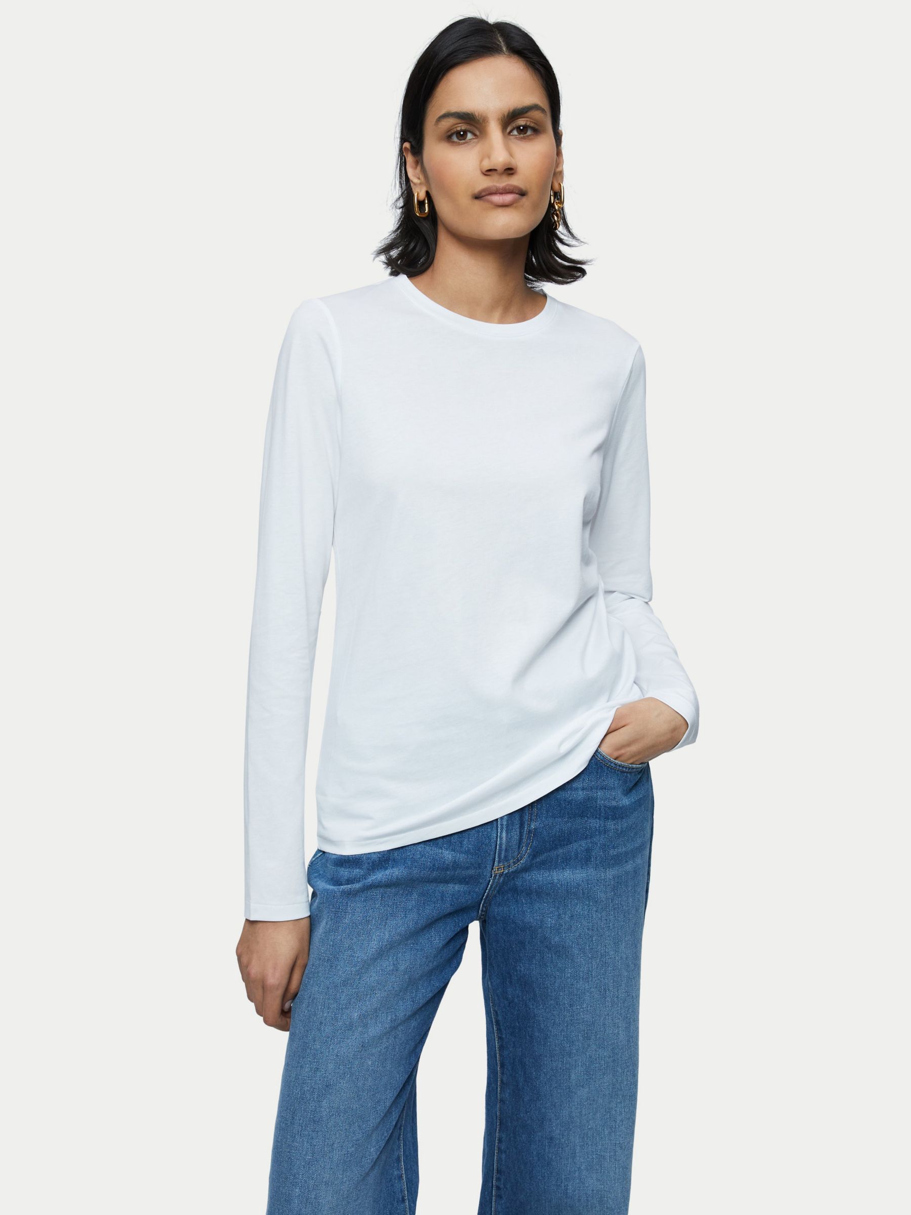 Jigsaw Supima Cotton Long Sleeve T-Shirt, White at John Lewis & Partners