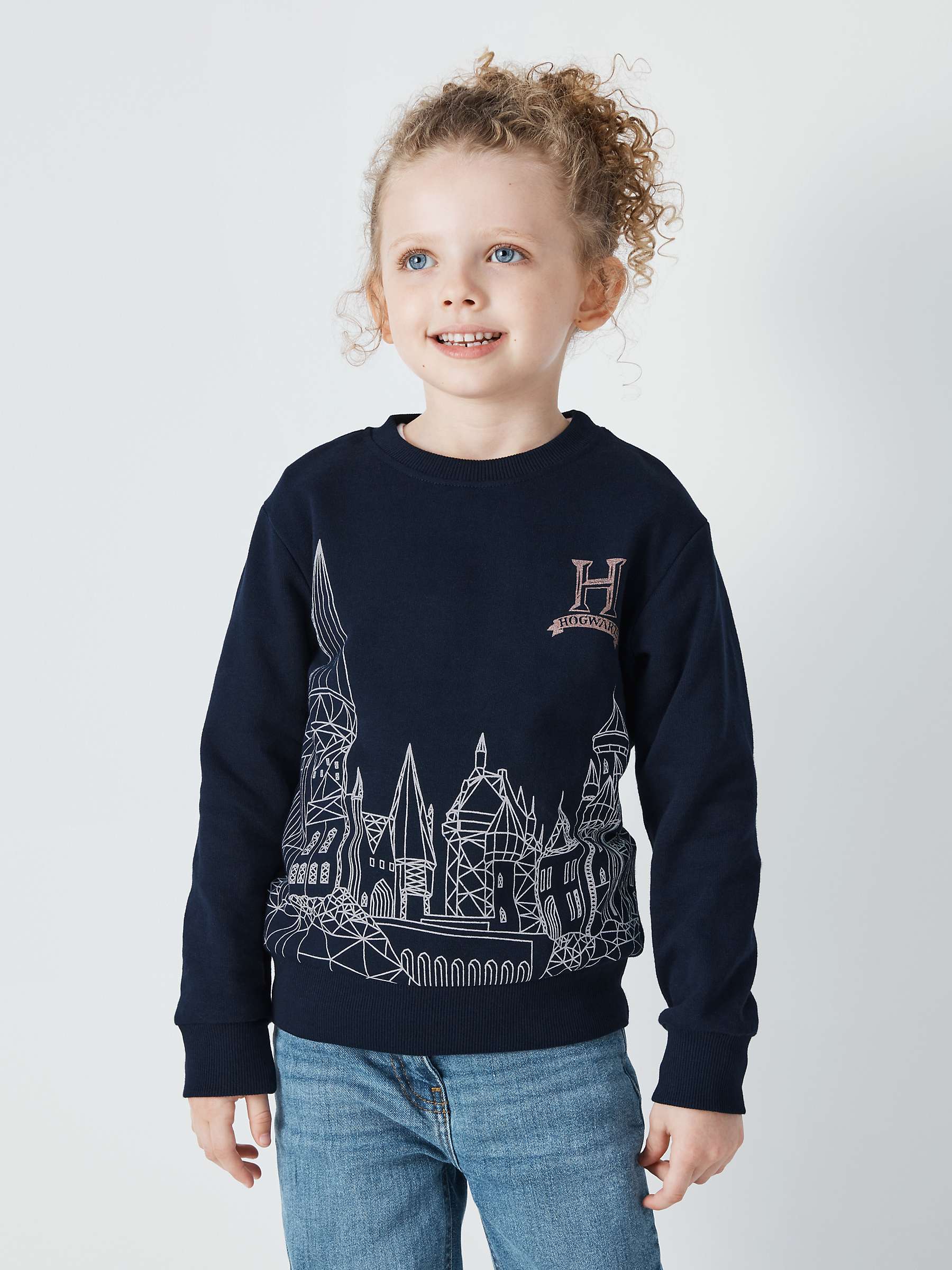 Fabric Flavours Kids' Hogwarts Castle Jumper, Navy at John Lewis & Partners