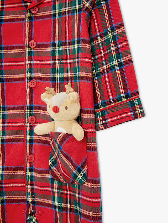 John Lewis Baby Check Romper & Reindeer Soft Toy, Red